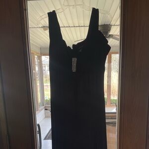 R&M Richards Black Maxi Dress with Rhinestone Detail